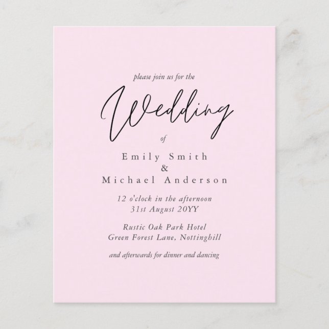 Blush Pink Script Typografie nur Budget Hochzeit (Vorderseite)