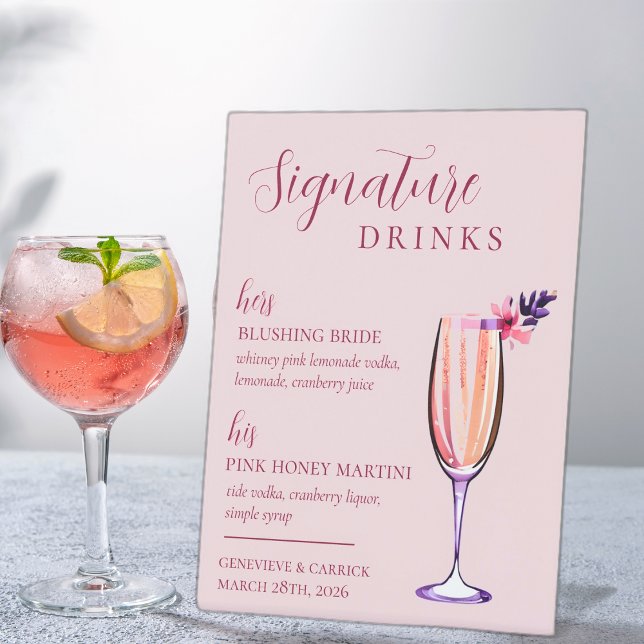 Blush Pink seine & ihre Unterschrift Drink Hochzei Sockelschild (Von Creator hochgeladen)