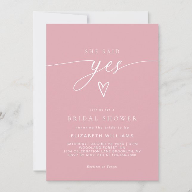 Blush Pink She Said Yes Heft Script Brautparty Einladung (Vorderseite)