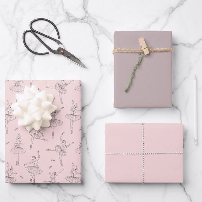 Blush Pink & Silver Ballerina Pattern Geschenkpapier Set (Vorderseite)