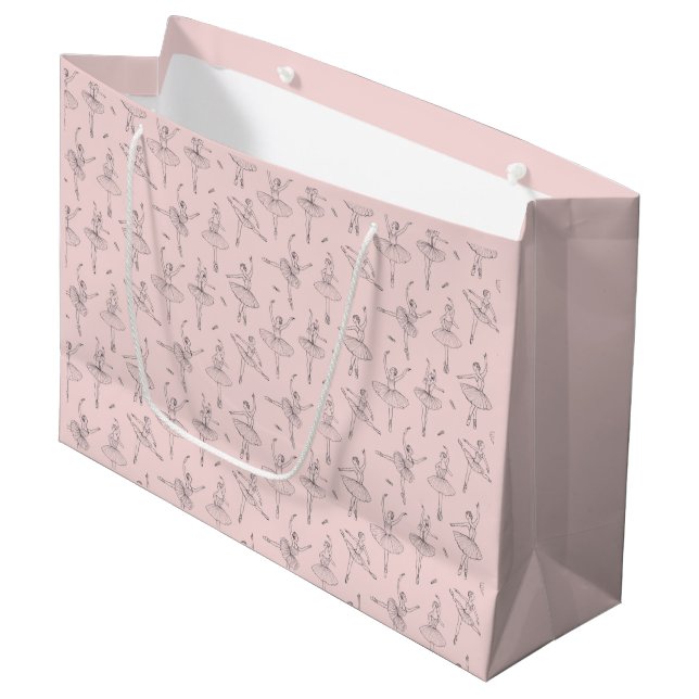 Blush Pink & Silver Ballerina Pattern Große Geschenktüte (Vorderseite Schrägansicht)