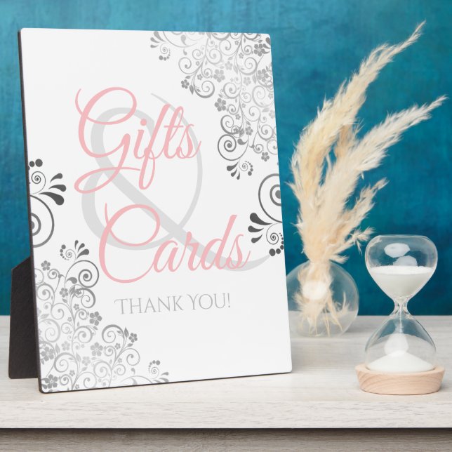 Blush Pink Silver Frills Hochzeitsgeschenke & Kart Fotoplatte (Seite)