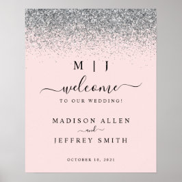 Blush Pink & Silver Glitzer Begrüßungszeichen Poster
