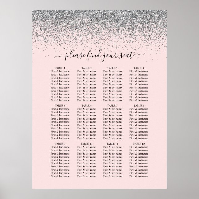 Blush Pink & Silver Glitzer Hochzeitskarte Poster (Vorne)
