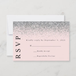 Blush Pink & Silver Glitzer Wedding RSVP Card Karte