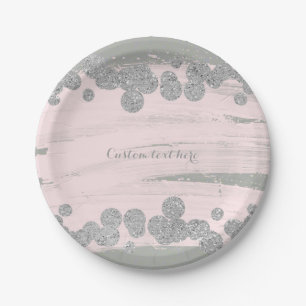 Blush Pink Silver & Grau Sparkle Dots Glam Party Pappteller