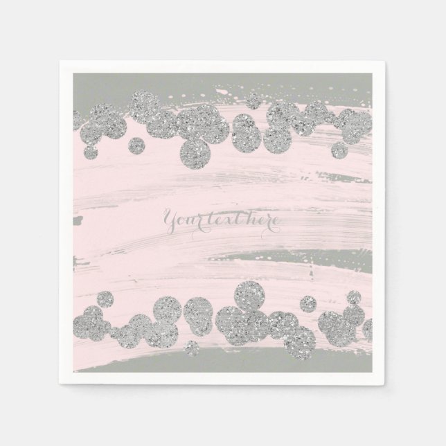Blush Pink Silver & Grau Sparkle Dots Glam Party Serviette (Vorderseite)