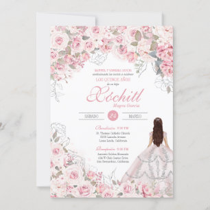 Blush Pink Silver Rose Blossom Elegantes Quinceane Einladung