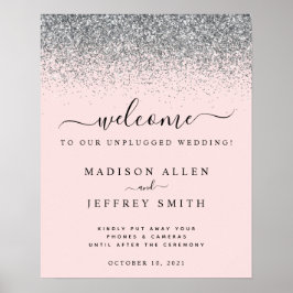 Blush Pink & Silver Unplugged Wedding Willkommen Poster