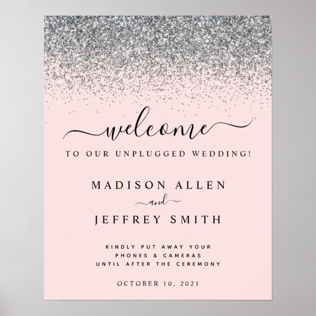 Blush Pink & Silver Unplugged Wedding Willkommen Poster (Vorne)
