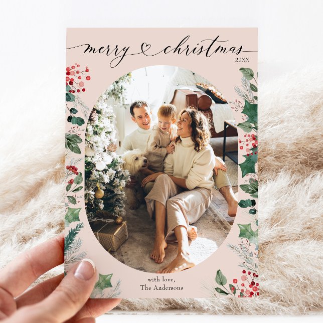 Blush Pink Simple 1 Photo Joyeuse carte de Noël (Créateur téléchargé)