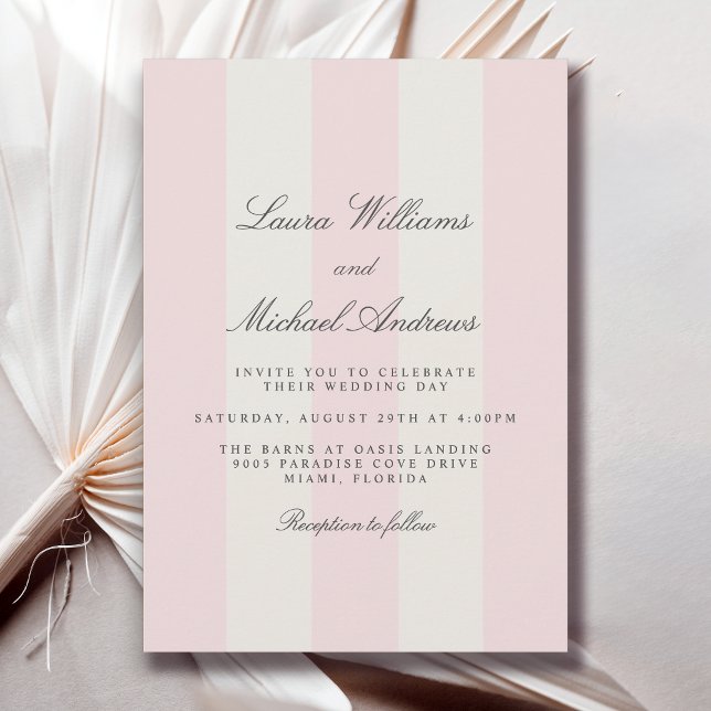 Blush Pink Simple Cabana Stripes Wedding Einladung (Available in both printed and instant download formats.)