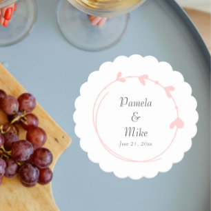 Blush Pink Simple Heart Wreath Wedding Untersetzer