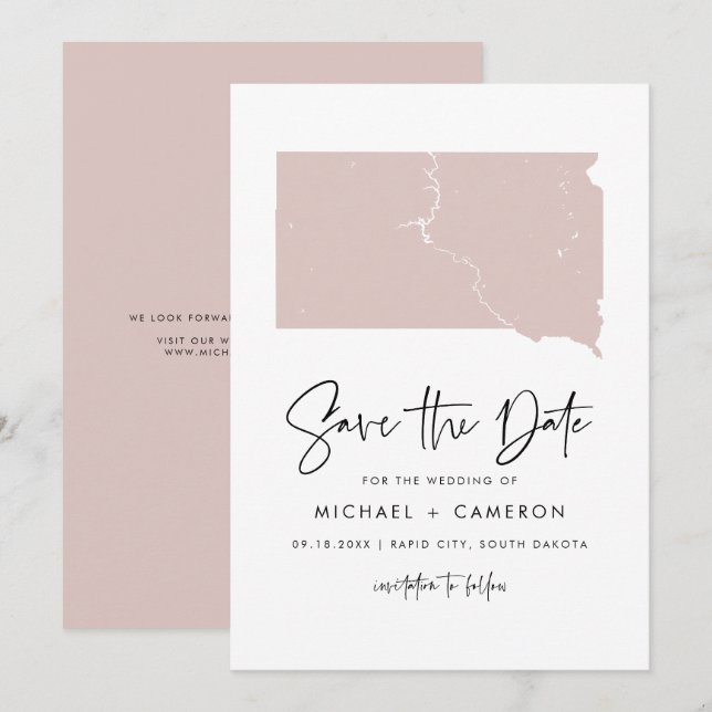 Blush Pink South Dakota Karte Handgeschriebenes Sk (Vorne/Hinten)