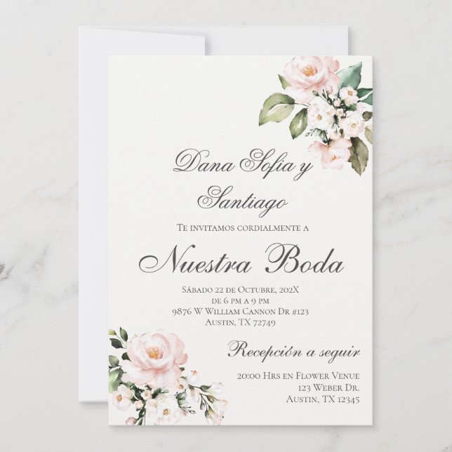 Blush Pink Spanische Hochzeit Einladung (Vorderseite)