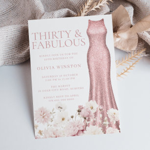 Blush Pink Sparkle Dress Womans 30. Geburtstag Einladung