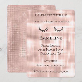 Blush Pink Sparkle Glitzy Black Glitzer Eyelashes Einladung