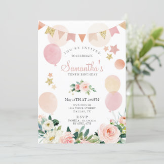 Blush Pink Spring Floral Girl Geburtstagsparty Einladung