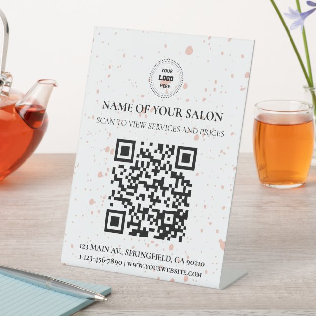 Blush Pink Spritzer QR Code Salondienste Zeichen Sockelschild (In Situ)