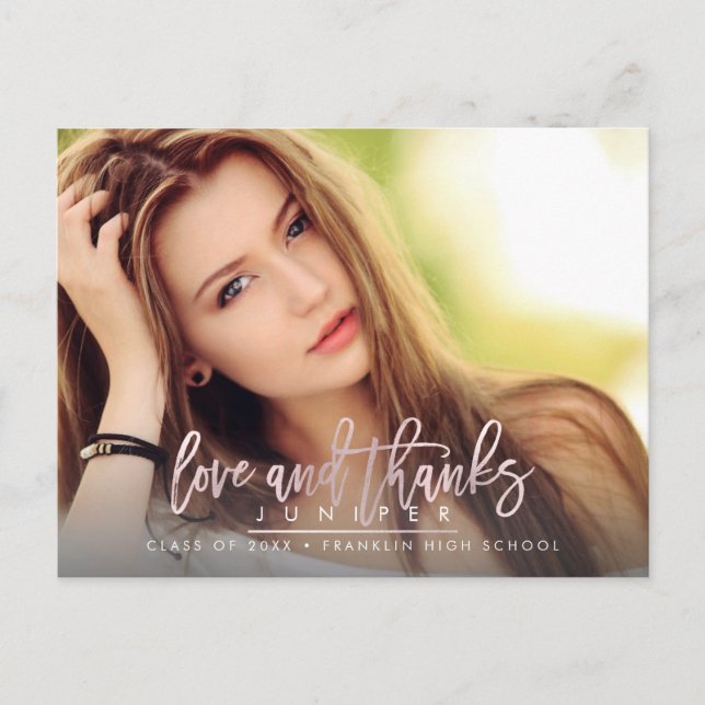 Blush Pink Stilvolle Script Abschluss Liebe+Danke Postkarte (Vorderseite)