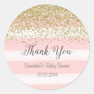 Blush Pink Streifen Babyaufkleber Runder Aufkleber