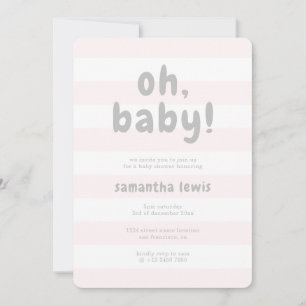 Blush Pink Streifen Light Gray Oh Baby Girl Dusche Einladung