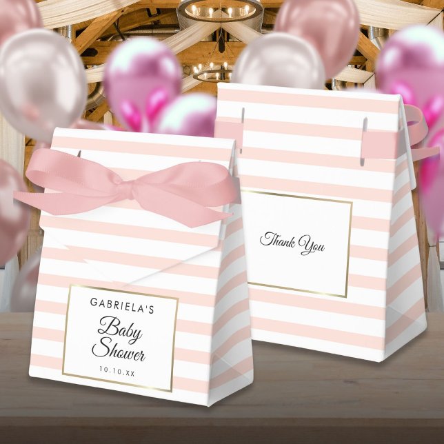 Blush Pink Stripe Elegante Gold Baby Dusche Geschenkschachtel (Blush Pink Stripe Elegant Gold Baby Shower Favor Boxes)
