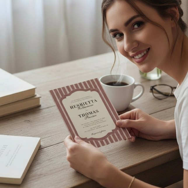 Blush Pink Striped Elegant Wedding Invitation Einladung (Von Creator hochgeladen)