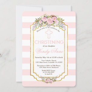 Blush Pink Stripes Bloral Gold Weihnachtsfeiern Ei Einladung