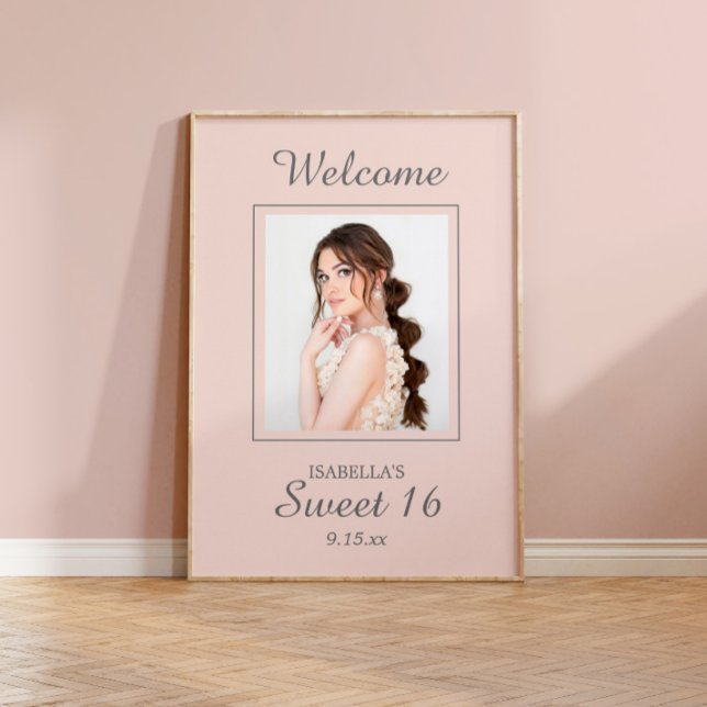 Blush Pink Sweet 16 Welcome Name Foto Poster (Von Creator hochgeladen)