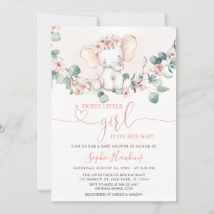 Blush Pink Sweet Little Girl Elephant Baby Dusche Einladung