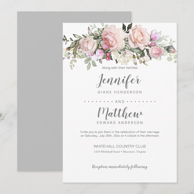 Blush Pink Sweetheart Rose Bouquet Wedding Einladung (Vorne/Hinten)