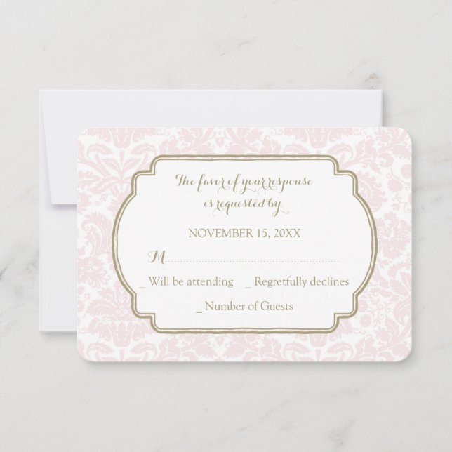 Blush Pink Tan Damask UAWG Wedding Card RSVP Karte (Vorderseite)