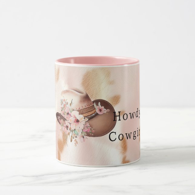 Blush Pink Tan Southwest Cowgirl Cowhide Hat Tasse (Zentrum)