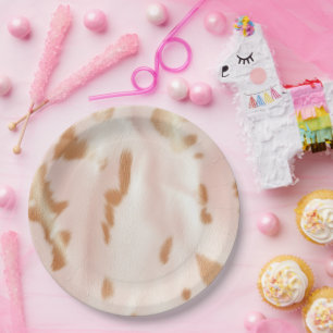 Blush Pink Tan Südwest Imitats Cowgirl Cowhide Pappteller