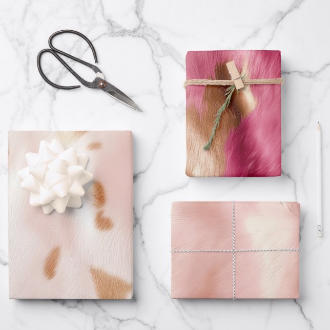 Blush Pink Tan Südwest Imitats Cowhid Geschenkpapier Set (Vorderseite)