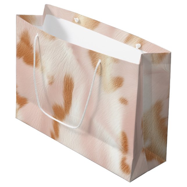 Blush Pink Tan Südwest Imitats Cowhid Große Geschenktüte (Vorderseite Schrägansicht)