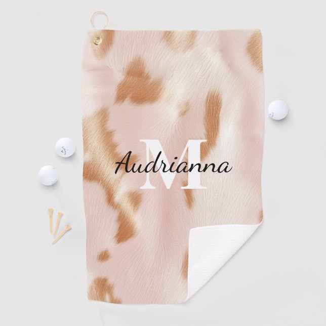 Blush Pink Tan Südwest Imitats Cowhide Cowgirl Golfhandtuch (Insitu)
