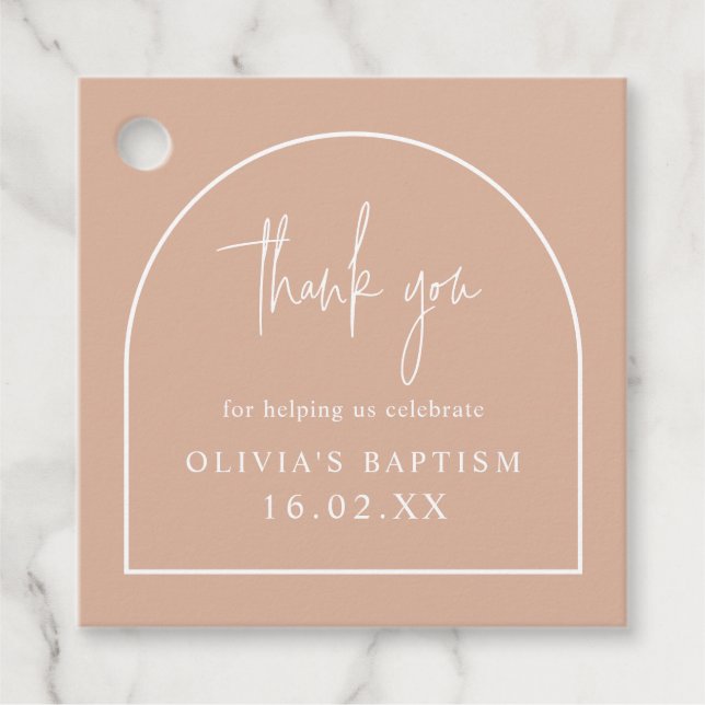 Blush Pink Taufe Minimal Arch Danke Custom Geschenkanhänger (Vorderseite)