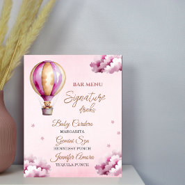 Blush Pink Teddy Starry Night Baby Dusche Bar Menu Poster