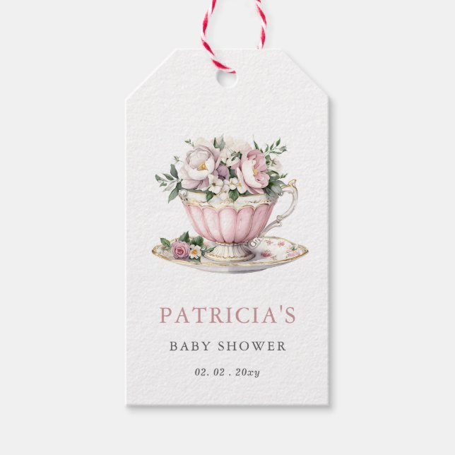 Blush Pink Tee Party Girl Babydusche Geschenkanhänger (Vorderseite)