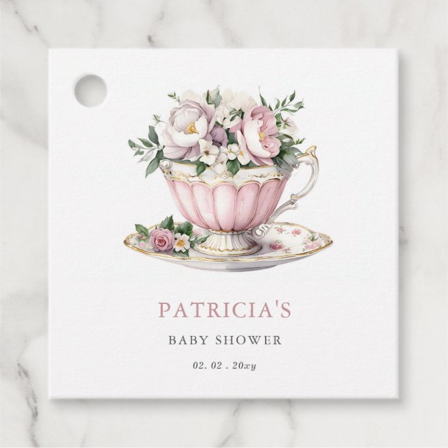 Blush Pink Tee Party Girl Babydusche Geschenkanhänger (Vorderseite)