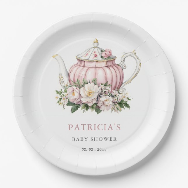 Blush Pink Tee Party Girl Babydusche Pappteller (Vorderseite)