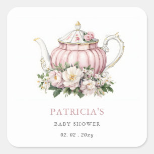 Blush Pink Tee Party Girl Babydusche Quadratischer Aufkleber