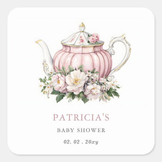 Blush Pink Tee Party Girl Babydusche Quadratischer Aufkleber (Vorderseite)