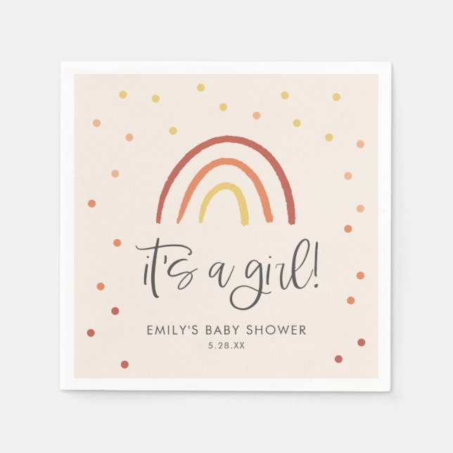 Blush Pink Terracotta Rainbow Girl Baby Dusche Serviette (Vorderseite)