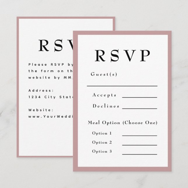 Blush Pink Timeless Wedding RSVP (Devant / Derrière)