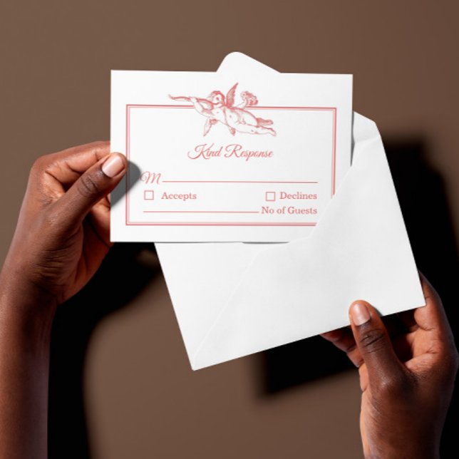 Blush Pink Toile de Jouy Cherub Wedding RSVP Card (Créateur téléchargé)