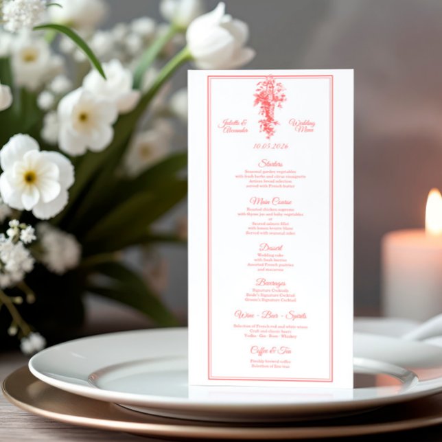 Blush Pink Toile de Jouy Wedding Menu Card (Créateur téléchargé)