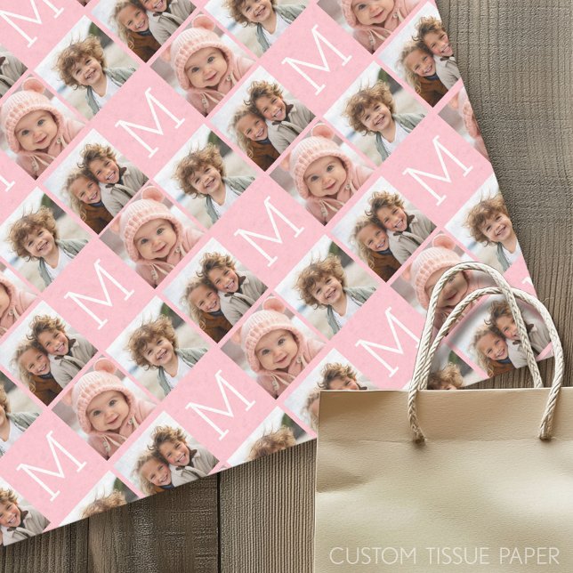 Blush Pink Trendy FotoCollage mit Monogramm Seidenpapier (Custom Tissue Paper)